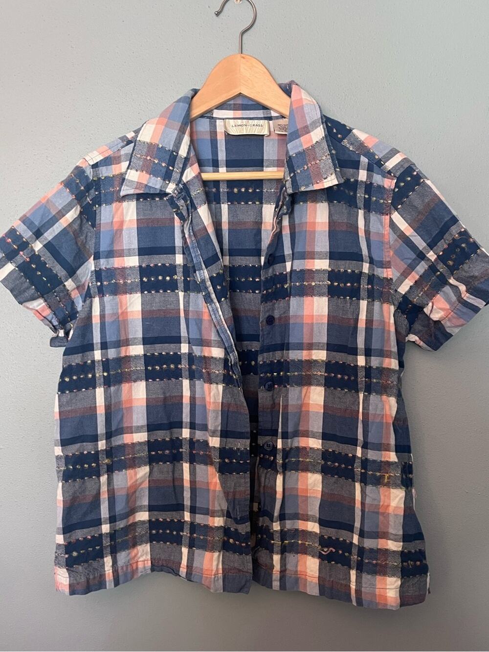 Vintage Lemon Grass Plaid Short-Sleeve Shirt